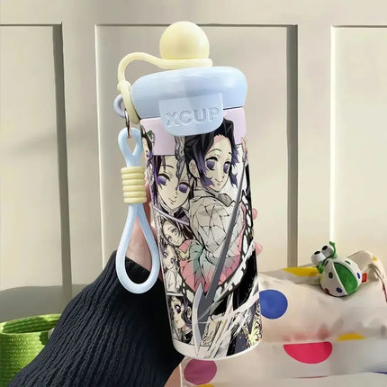 Demon Slayer Stainless Steel Insulated Cup Cute Fashion Cartoon Floating Ball Straw Thermos Portable Coffee Cup Gift for Friends