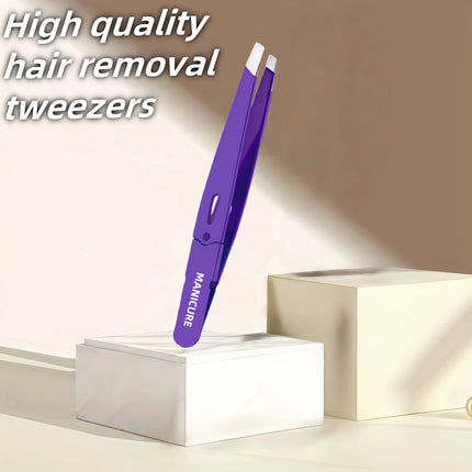 Professional Stainless Steel Tweezers Set for Eyebrow Eyelid & Facial Hair Removal Heavy-Duty Oblique Pointed Tip with Anti Slip