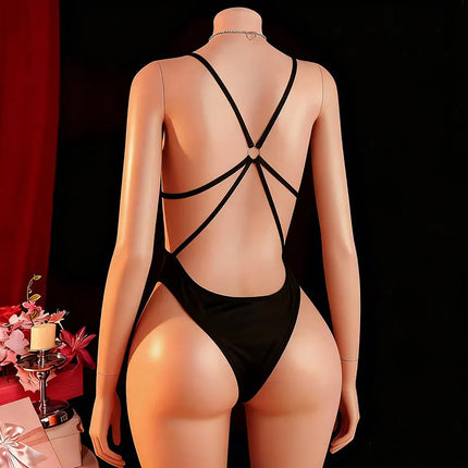 Crotchless Uniform Sexy Cosplay Costume Bodysuit Anime open Swimwear Bikini Women Hot Ice Silk solid color Uniform Sets