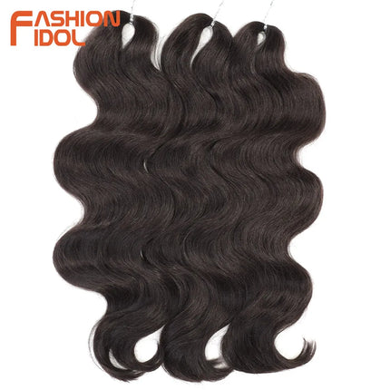 FASHION IDOL Soft Body Wave Crochet Hair 24Inch 3PCS Synthetic Hair Braids Ponytail Fake Hair Wavy Ombre Blonde Hair Extensions