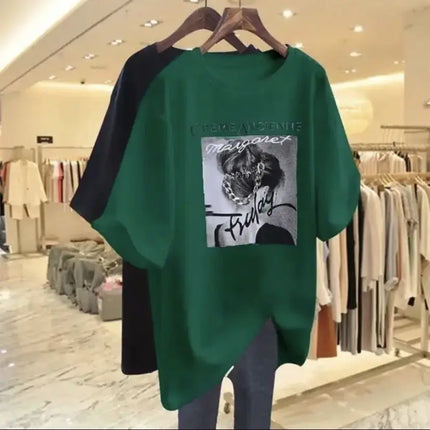 Summer Chic People Printing Short Sleeve T-shirts Women Casual Loose All-match Top Tee Office Lady Pure Cotton Basic Pullovers