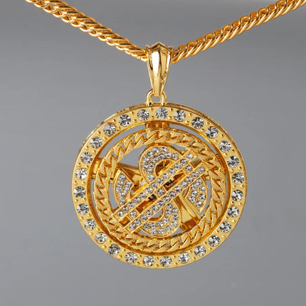 Rotating dollar sign pendant, hip-hop necklace, dollar carousel necklace