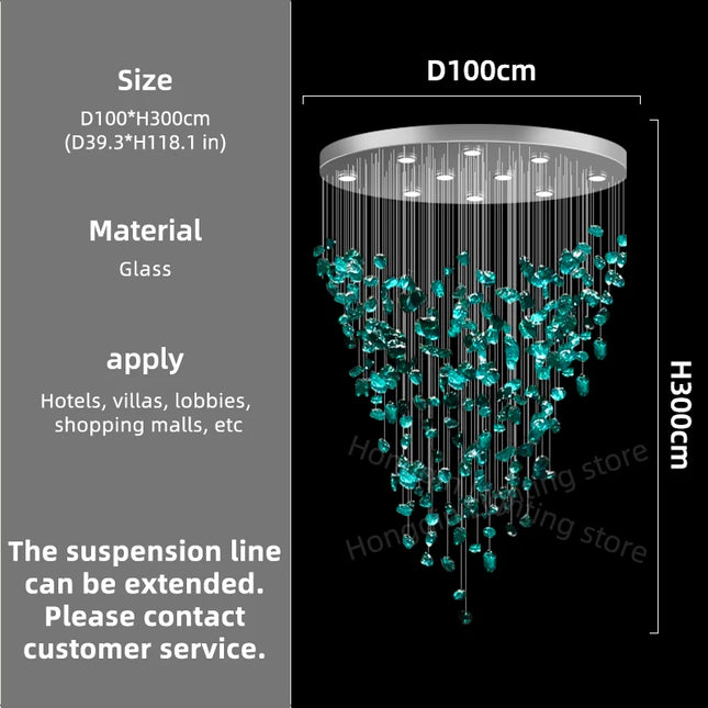 Luxury Hotel Lobby Chandelier Customized Long Led Pendant Light Villa Hall Hanging Lamp Modern Glass Hanging Lights Lustre