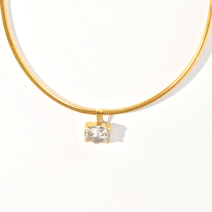 Fashion Style Spring Chain Cubic Zirconia Pendant Necklace For Women Stainless Steel Choker Jewelry Accessories