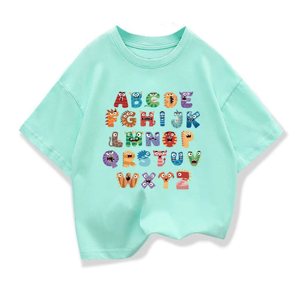 Original Design Creative 26 English Letters Print Tee Tops Boys Girls Short Sleeve T-shirt Summer Kids Clothing