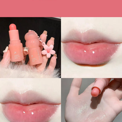 Crystal Strawberry Lip Balm Moisturizing Hydrating Lips Mask Stick Reduce Lip Lines Key Chain for Lip Care Change Color Lipstick