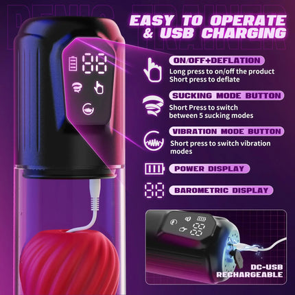 Automatic Sucking Penis Pump Male Masturbator Electric Blowjob Penis Extender Enlargement with Rose Pocket Pussy Adult Sex Toys