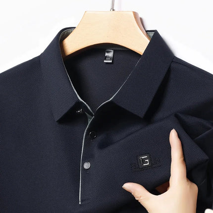New Men's Business Casual Short-Sleeved Shirt with Badge, Solid Color Polo Shirt, Fashionable, Breathable, Comfortable, Versatile Top