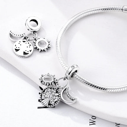 925 Silver Color Star Moon Heart Safety Chain CZ Beads Angle Wing Pendant Fit Bangle Charms Bracelet DIY Women Original Jewelry