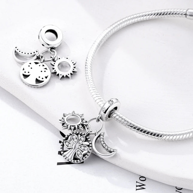 925 Silver Color Star Moon Heart Safety Chain CZ Beads Angle Wing Pendant Fit Bangle Charms Bracelet DIY Women Original Jewelry