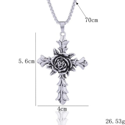 Vintage Cross Pendant Necklace Unisex Versatile Simple Long Sweater Chain Hip Hop Accessory