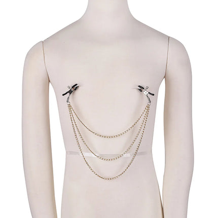 Chain Nipple Clamps Gold & Silver Dual-Tone Alternative Bell-Style Adjustable Nipple Clips BDSM Teasing Adult Novelty Sex Toys