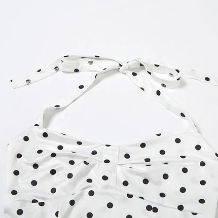 Weird Puss Polka Dot Print Top Women Halter Low-Neck Bandage Ruffles Backless Sleeveless Skinny Summer Trend Street Basic Vest