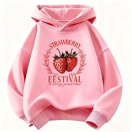 Strawberry Design Printed Hoodies Children's Sweatshirt Cute Hoody for Boys Girls Long Sleeve Casual Clothes