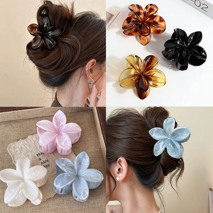 Korean Hawaiian Gradient Flower Hair Claw Clip For Women Girl Fashion Plastic Non-Slip Hold Hairpin Barrette Hair Accessories