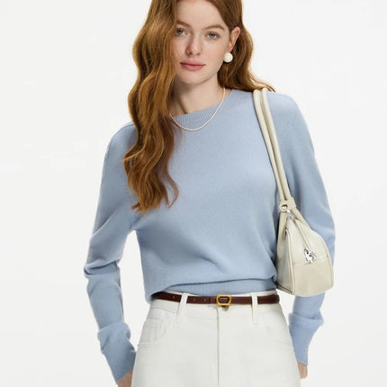 FSLE 100% Wool Seamless One-piece Knit Shirt Sweater For Women Autumn Winter New Design Wool Crew Neck Versatile Casual Sweater
