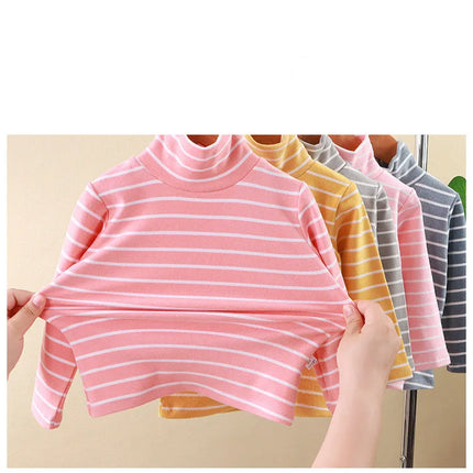 Kids Warm Top Autumn Winter Baby Boys Girls Striped High Collar Sweatshirt Children Leisure Bottoming Shirt