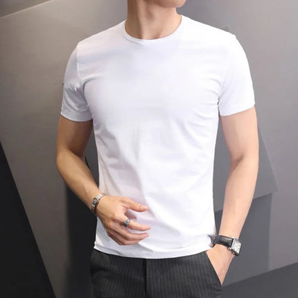 Men's T-shirts White Black Short Sleeve Loose Round Neck Bottoming Shirts Trendy Casual Solid Color Pullover Tops Male Clothing