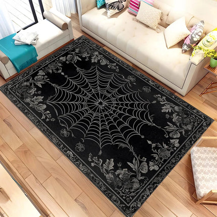 Gothic Spiderweb Carpet - Gothic Witchy Halloween Room Decor Black Red Area Rug Living Room Bedroom Decor Rug Washable