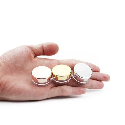 50pcs 3ml Makeup Jar Cosmetic Empty Container with Rose Gold Lid Plastic Small Bottle for Eyeshadow Cream Lip Balm Container