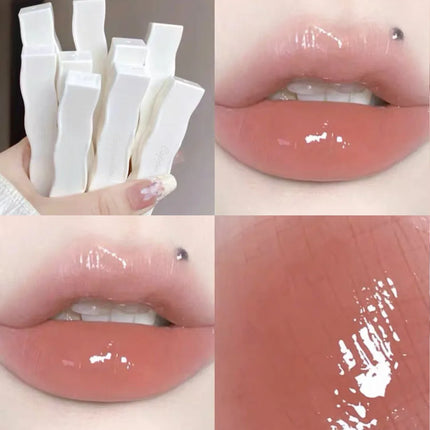 Cappuvini Red Lip Tint Black White Tube Lipstick Light Watery Lip Glaze Soft Mist Lip Gloss Moisture Lipstick 1pcs Mirror Watery