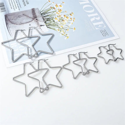 Y2K Earring Fashion Women's Polished Stainless Steel Cool Five-pointed Star Shape Hoop Hinged Earrings