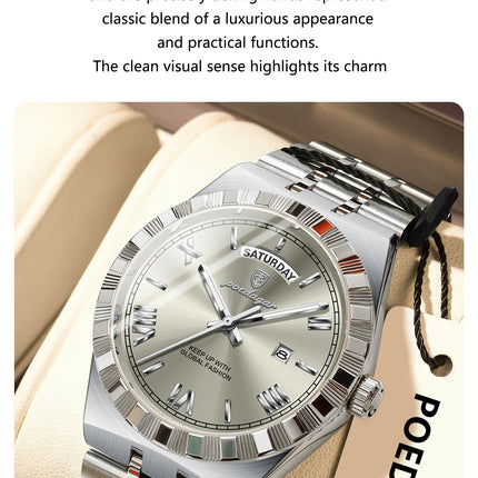 POEDAGAR Luxury Fashion Man Wristwatch Week Date Waterproof Luminous Men's Clock Stainless Steel Quartz Business Watches For Men