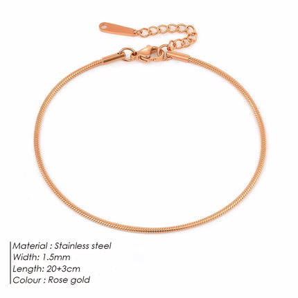 eManco Round Snake Chain Anklet For Women Stainless Steel Chain Anklet Summer Essential Jewelry Accessories