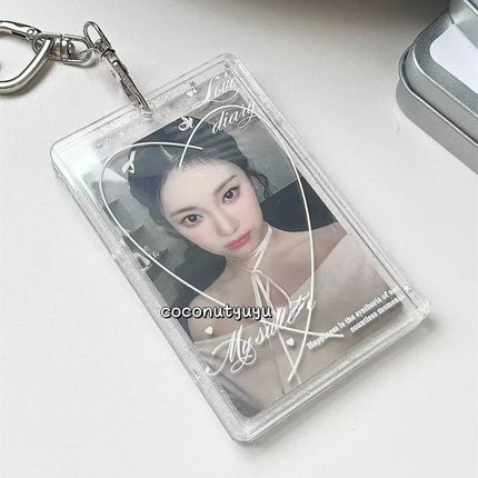 Acrylic Card Holder Waterproof Love Heart Keychain Holder Glitter Photocard Holder Creative For Students Idol Photos Weddings