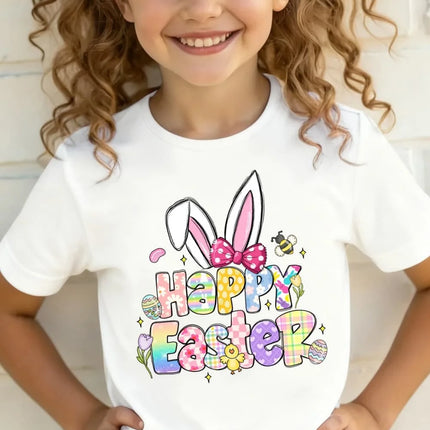 Pure Cotton Children's T-shirt 2026 Summer New Easter Themed Cartoon Printed Casual Parent-child Outfit for Boys and Girls
