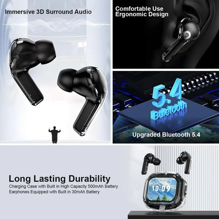 HLXZK 01 Bluetooth V5.4 Earphones AI Translator Earbuds OWS LCD Touch Screen Sport Wireless Headphones HD Stereo Sound Longlife