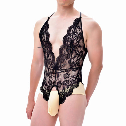 For Men 18 Adult Transparent Sexy Lingerie Hot Erotic Underwear Sexy Costume Lace Open Crotch Lingerie Set Bodysuit Lingerie