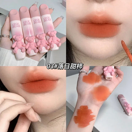 6 Color Girl's Velvet Matte Lipstick Blush Waterproof Long Lasting Cute Bear Lipgloss Non-Stick Cup Makeup Lip Tint Mud Cosmetic