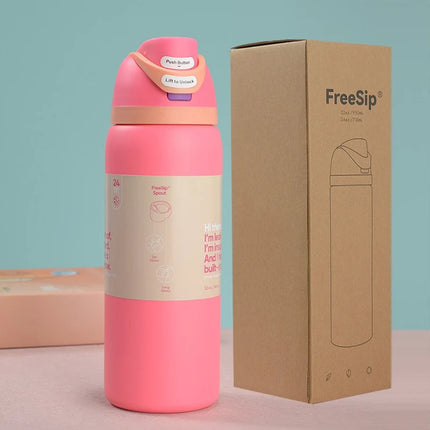 New Iced Bottle Water Bottle Stainless Steel Thermos Cup Cold Straw Iced Coffee Mug Sports Kidsren's Water Cup 24Oz