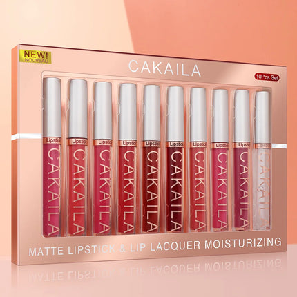 10pcs/set Nude Lip Gloss Matte Velvet Lipstick Waterproof Long-lasting Liquid Lipstick Women Moist Lip Tint
