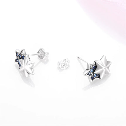 Real 925 Sterling Silver Star Earrings For Women Sparkling Zircon Ear Studs Luxury Fine Engagement Wedding Jewelry Gift For Girl