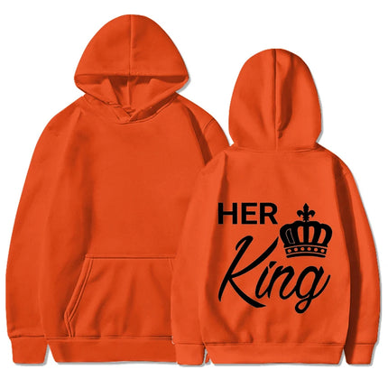 New Valentine's Day His Queen And Her King Printed Hoodies Men/Women Couple's Sweatshirts Casual Hoodie Personality Pullover