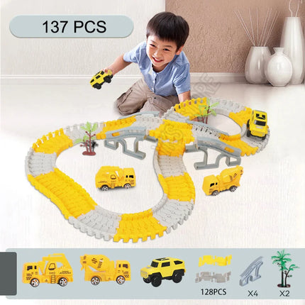 137-467pcs Car Electric Car Train Track Sets Brain Game Flexible Curved Vehicles Toys Plastic Colored Railroad for Child's Gifts