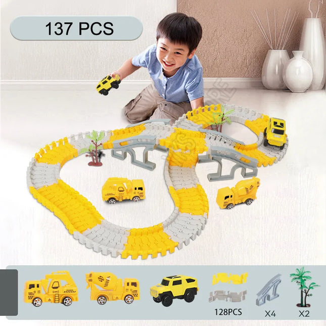 137-467pcs Car Electric Car Train Track Sets Brain Game Flexible Curved Vehicles Toys Plastic Colored Railroad for Child's Gifts