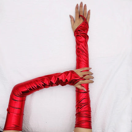 Lacquer Leather Hook Finger Long Gloves Sexy Women Fingerless Mittens Cosplay Nightclub Stage Performance Pole Dance Party