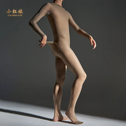 Ultra-thin Horse Oil Stockings Full Body Shiny Tight Bodysuit Anti-snag Pantyhose Sexy Backless Five-finger Black Stockings for