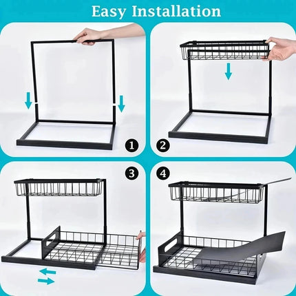 Household Pull Out Under Sink Shelf 2 Layer Sliding Storage Rack Practical Organizer For Kitchen Bathroom Cabinet