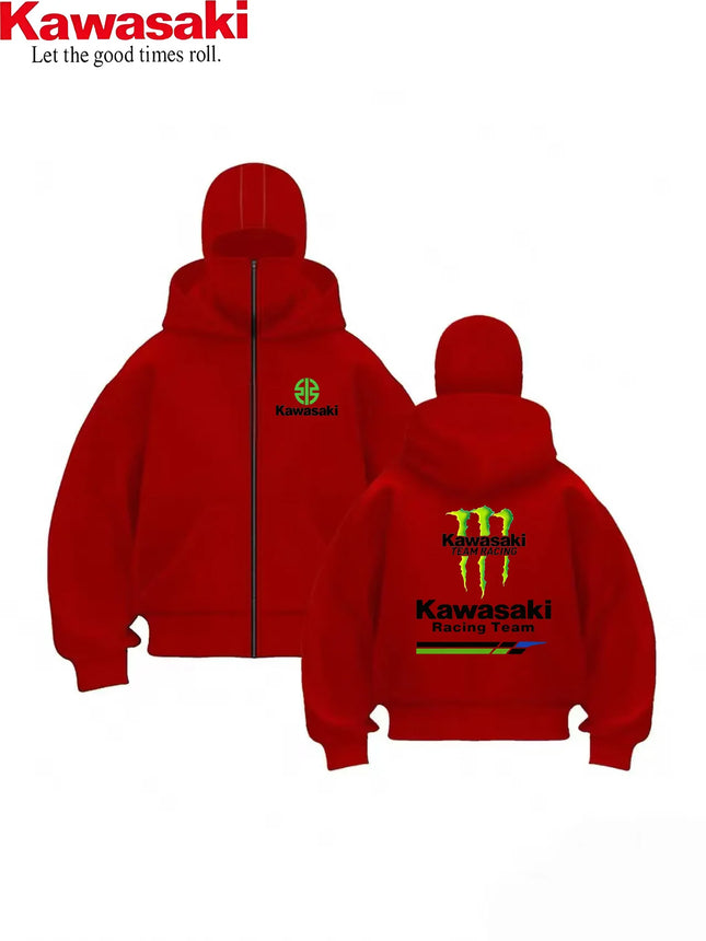 Kawasaki brand hoodie plush double top hat unique design hooded sweatshirt men's quality autumn and winter new loose series