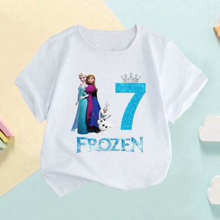 Frozen Anna Elsa Princess Number Print Girls Clothes 1 2 3 4 5 6 7 8 9 Years Birthday Kids T shirt Baby Children T-Shirt,HKP2760