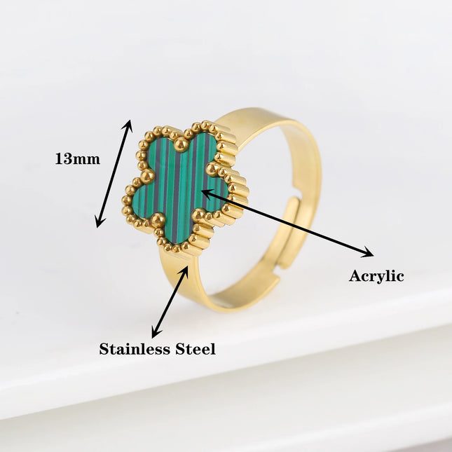 Adjustable Stainless Steel five-leaf Flower Opening Ring Fashion Women Plum Blossom Finger Jewelry Classic Party Gift Clover