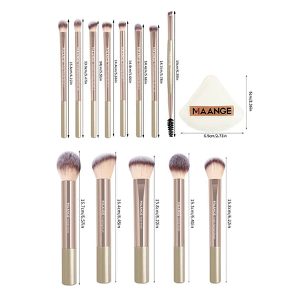 MAANGE 13pcs Premium Synthetic Hairs Makeup Brushes Soft Gentle for Foundation Eyeshadow Powder with 2pcs Air Cushion Puffs Kit