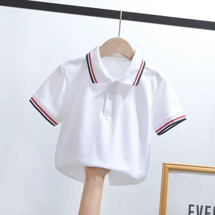 Children's polo shirt, short sleeved, elementary school uniform, summer, middle-aged, adult size, white collar T-shirt, school o