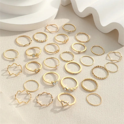28Pcs Bohemian Geometric Knuckle Rings Set For Women Gold Silver Color Finger Ring Girls Fashion Party Jewelry Accessories