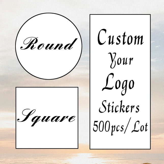 500pcs / Set Custom Stickers Personal Design Square Round Waterproof Logo Stickers for Wedding Company Christmas Gift Packaging