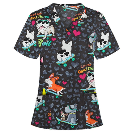 Womens T-Shirts Medical Nursing Uniform Clinical Uniform Woman V-Neck Short Sleeve T Shirt Tops With Pocket Women's Clothing